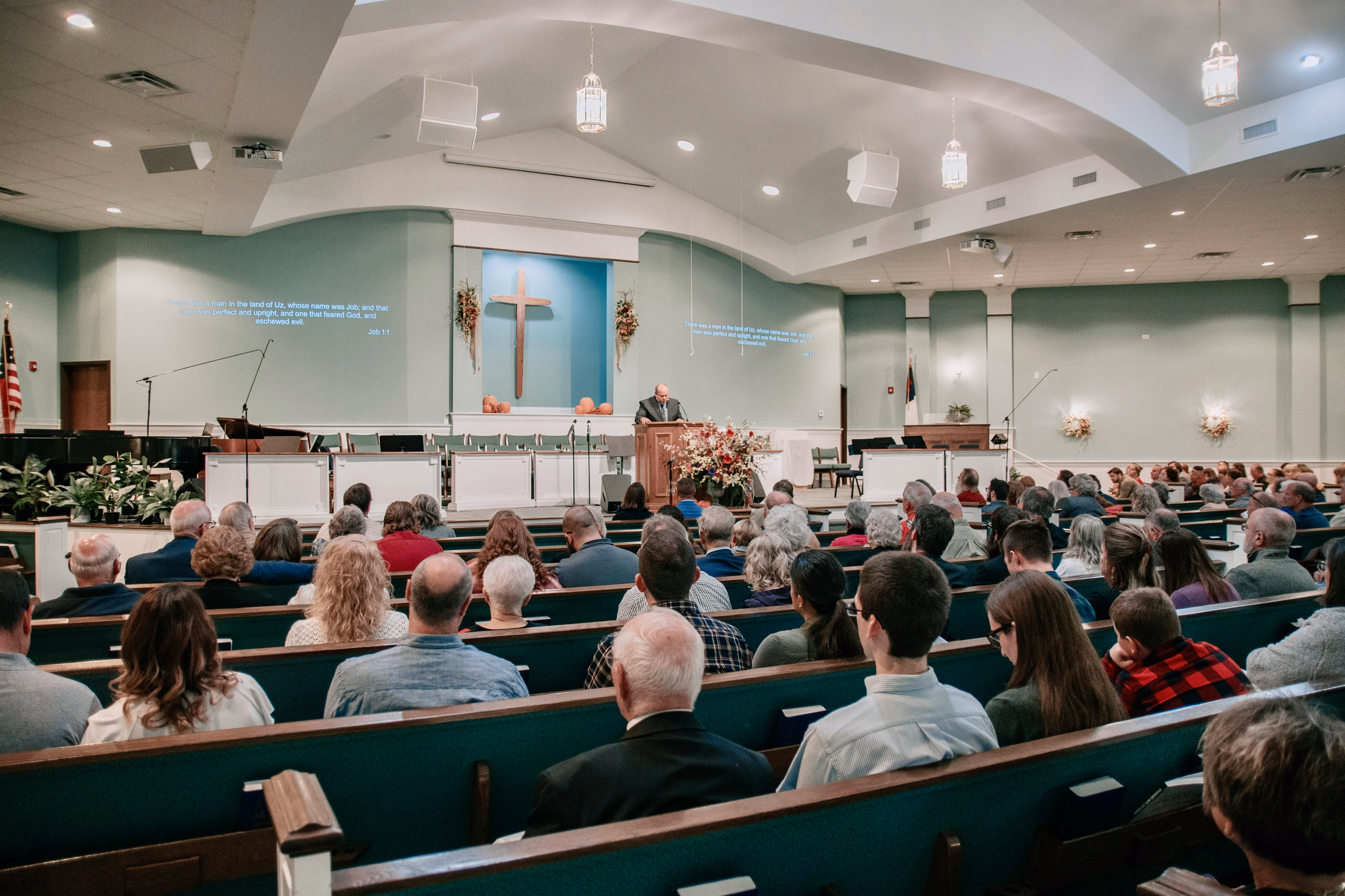 Congregation gathered in a modern church
